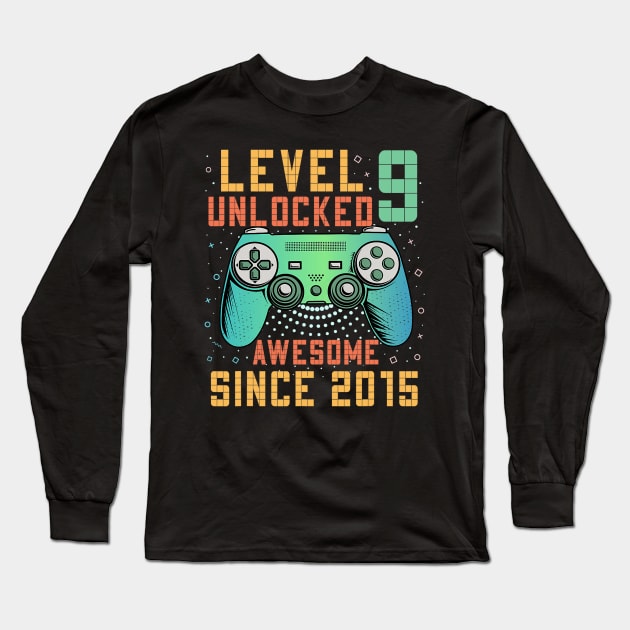 Level 9 Unlocked 9th Birthday 9 Year Old Gifts Gamer Bday Long Sleeve T-Shirt by Mitsue Kersting